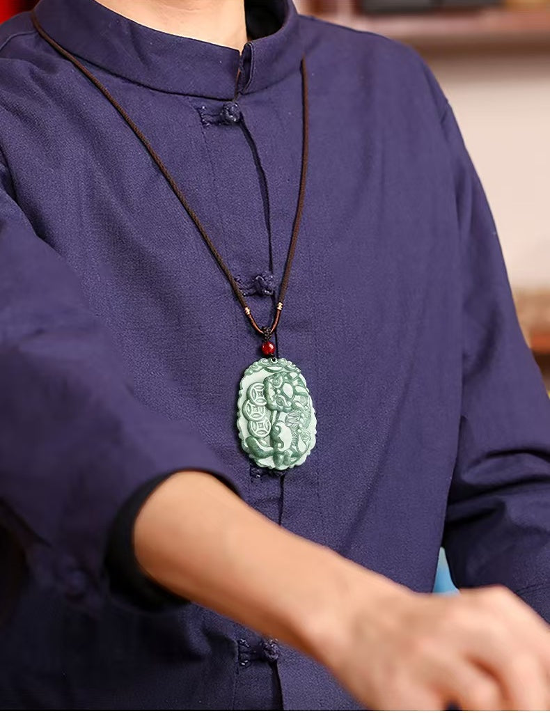 Jade Pixiu Pendant with Coin Design – Elegant Talisman for Wealth & Protection