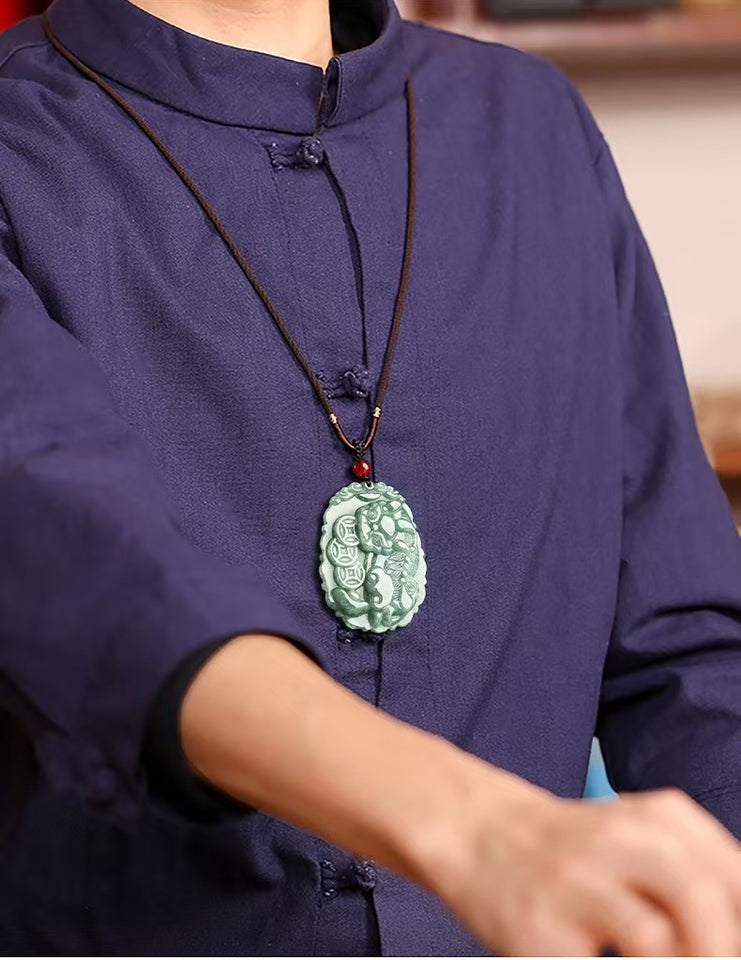 Jade Pixiu Pendant with Coin Design – Elegant Talisman for Wealth & Protection