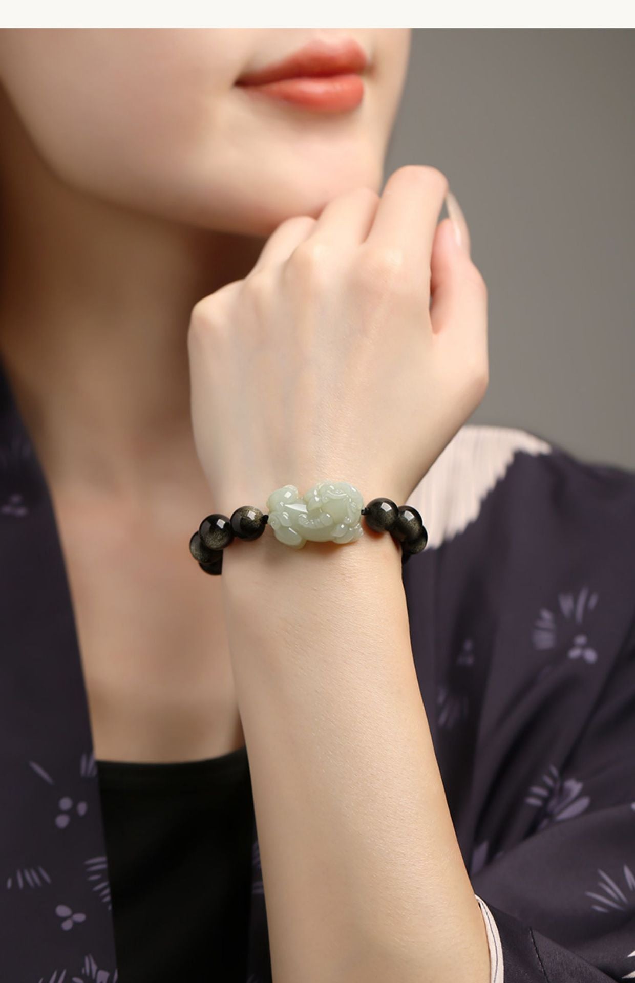 Jade Pixiu Obsidian Bracelet-Wealth&Protection