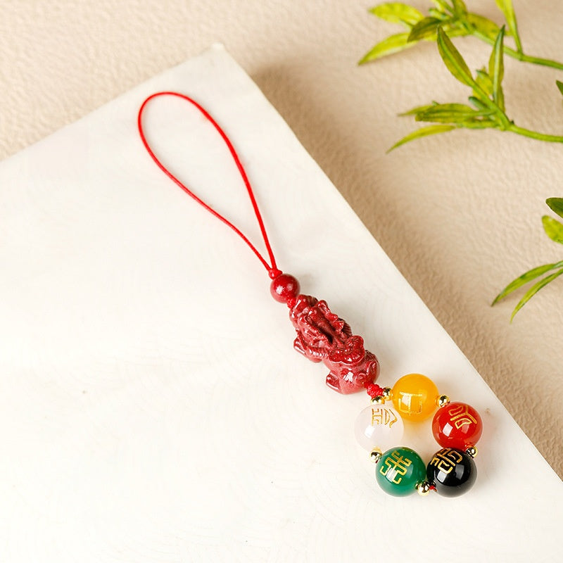Cinnabar Pixiu Five-Element Agate Phone Charm-Balanced Harmony