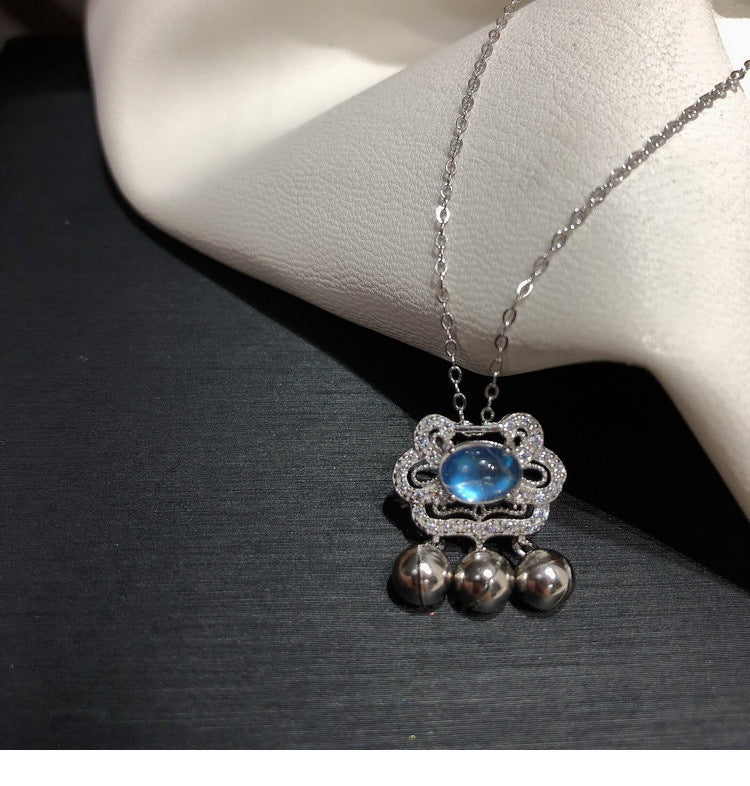 Peace and Protection-Longevity Lock Moonstone Necklace