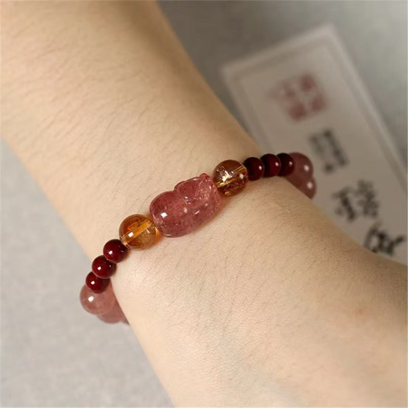 Gentle Attraction Strawberry Quartz Pixiu Bracelet