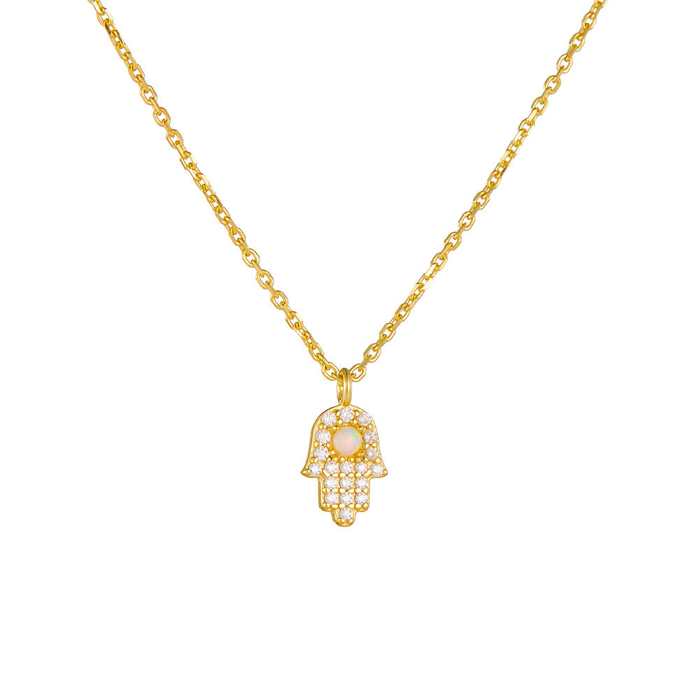 Hamsa Moonstone Sterling Silver Necklace-A Petite Sparkle
