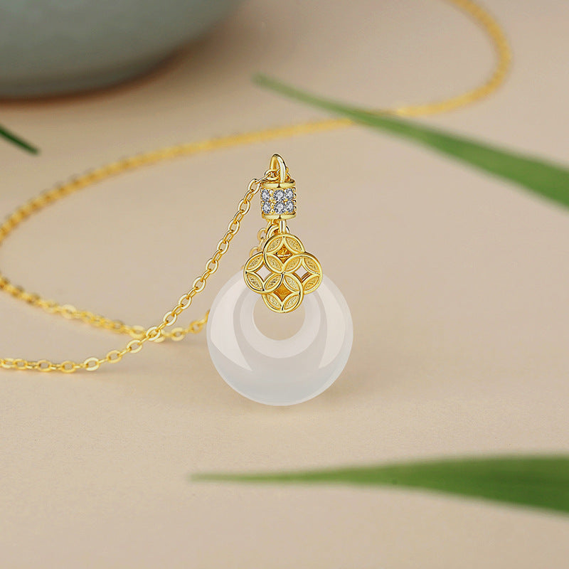 Peace Disc and Clover Chalcedony Necklace-Peace and Good Fortune