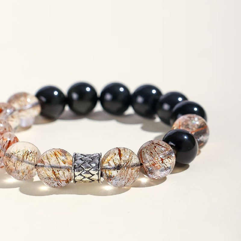 Black Super Seven Quartz Obsidian Bracelet -Deep Healing