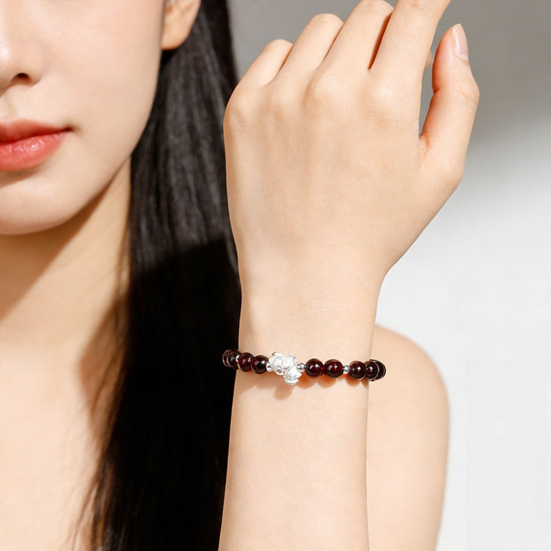 Silver Lucky Horse Garnet Bracelet-Forward with Courage