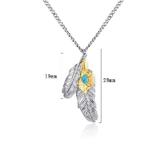 Natural Turquoise Silver Feather Necklace-Hope and Renewal