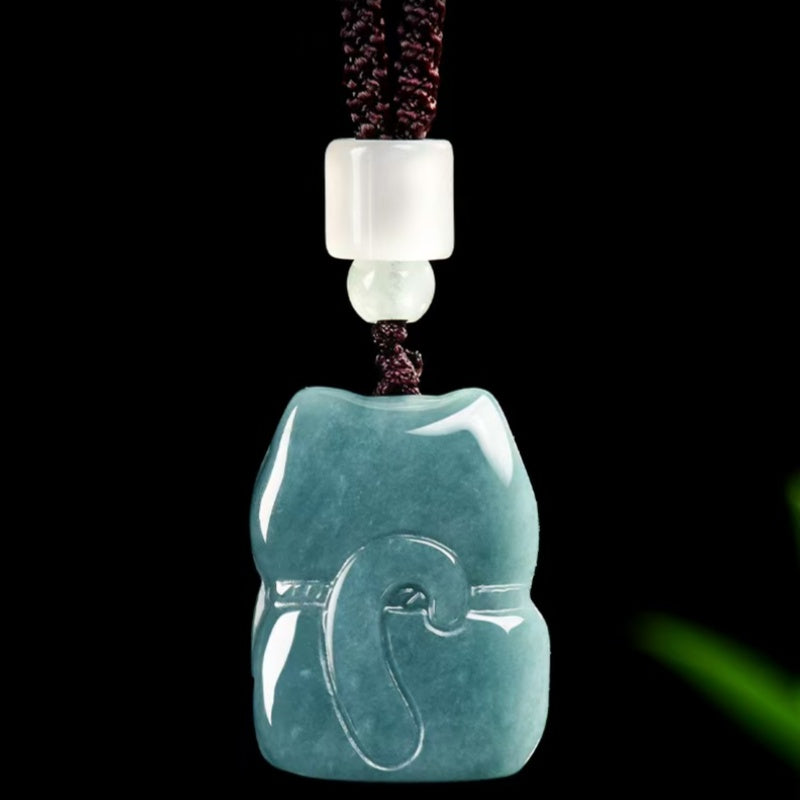 Blue Jade Wealth Cat Pendant – Prosperity, Fortune & Joy