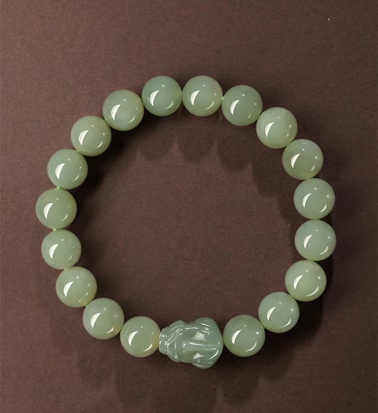 Natural Hetian Jade Pixiu Fortune Bead Bracelet-Attract Wealth