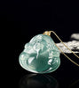 Blue Jadeite God of Wealth Pendant – Natural Ice-Type Jade Necklace with 18K Gold Setting
