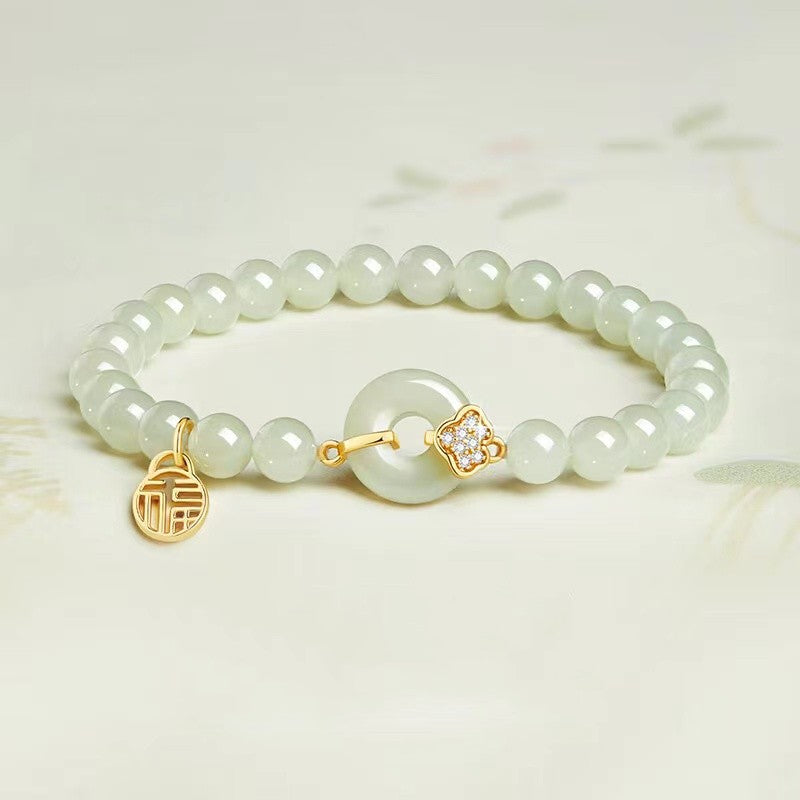 Natural Jade Beads Peace Knot Bracelet-Good Fortune and Prosperity