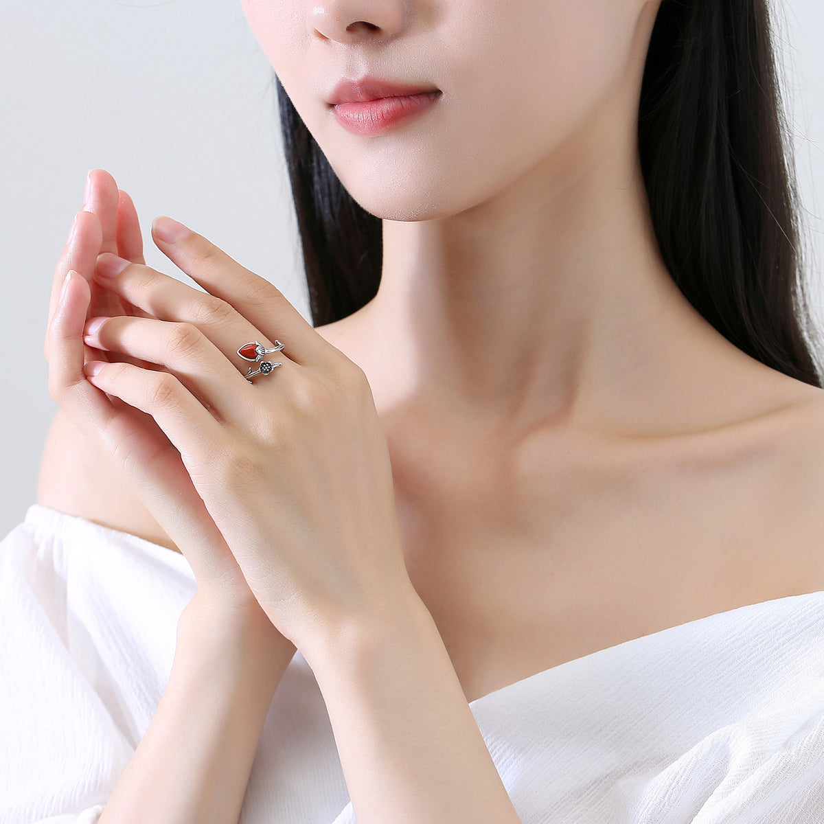 Rosebud Red Agate Silver Ring-Quiet Beginnings