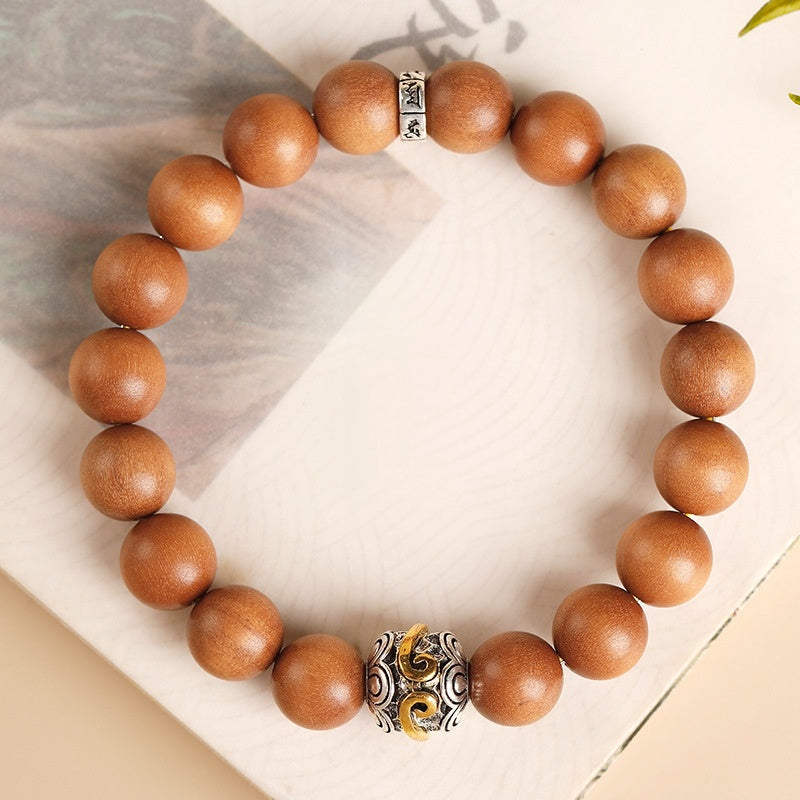 Silver-Plated Auspicious Cloud & Six True Words Sandalwood Bracelet-Grounded Intention