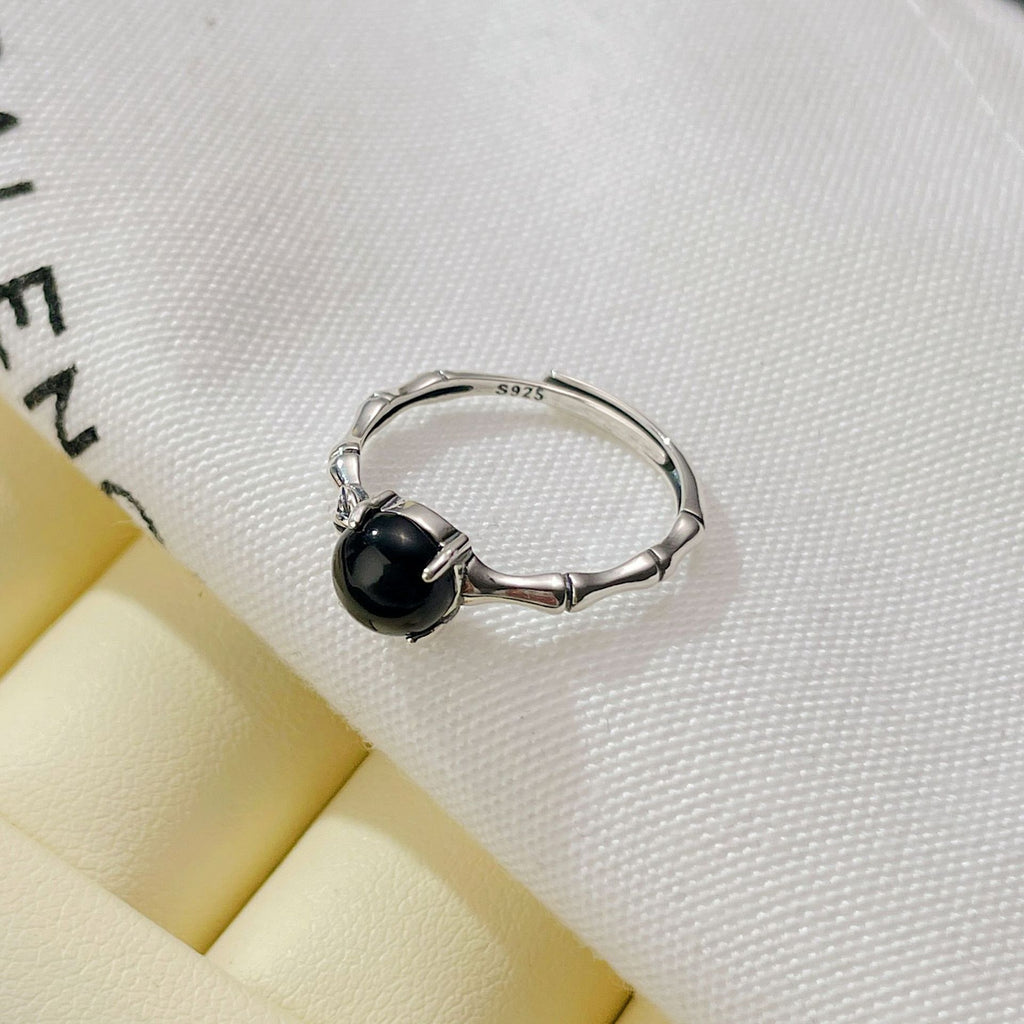 Quiet Confidence-Bamboo Black Agate Silver Ring