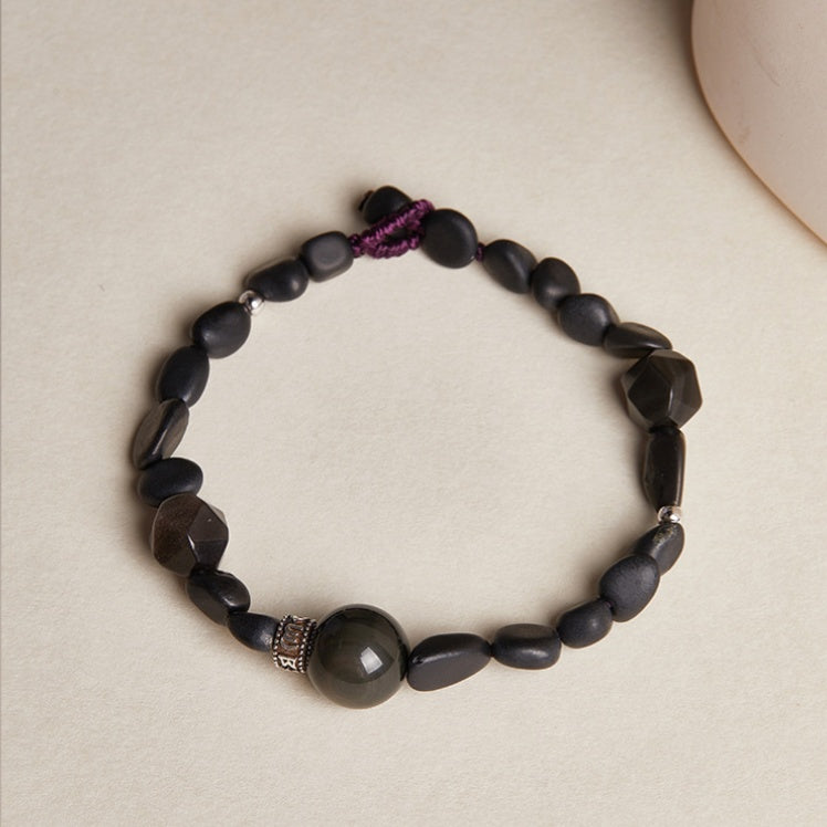 Rainbow Obsidian Six-Syllable Mantra Braided Bracelet-Peace and Fulfillment