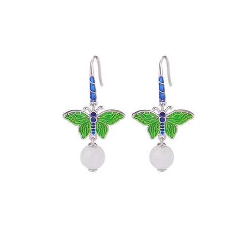 Natural Jade Cloisonne Butterfly Earrings-Peace and Harmony