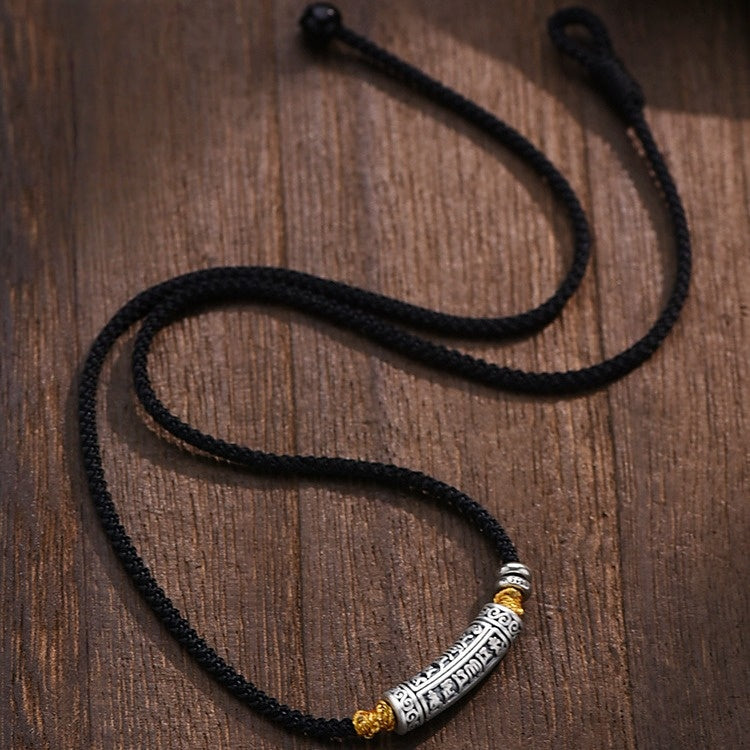 Tibetan Six True Words Mantra 999 Silver Necklace - Vintage Engraved Spiritual Amulet