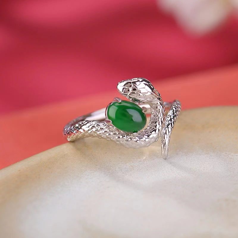 2025 Snake Year Green Jade Silver Ring-Wisdom and Intuition