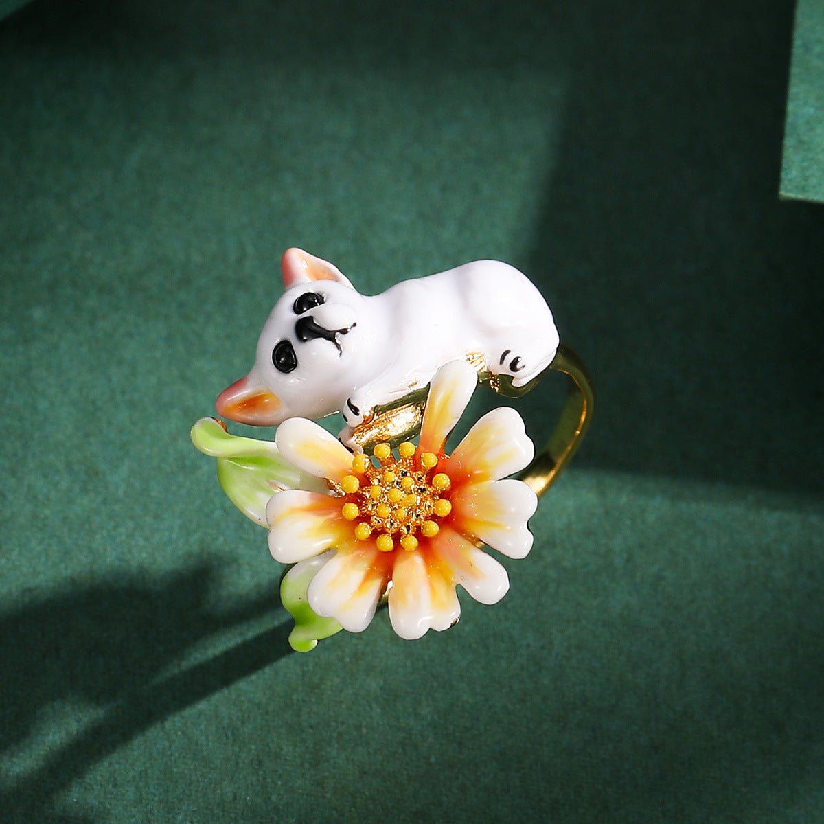 Puppy and Daisy Adjustable Enamel Ring-Everyday Joy