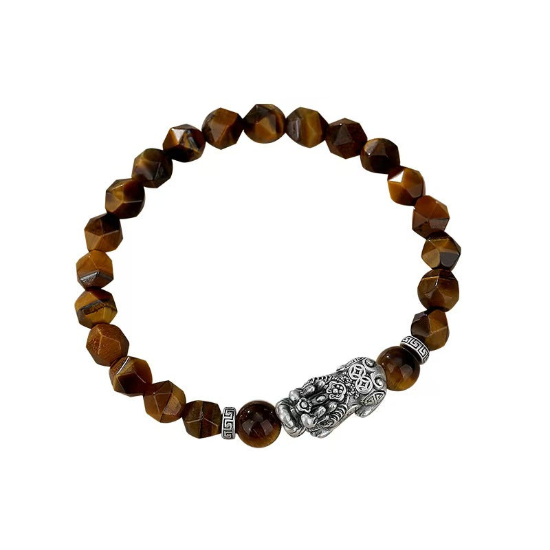 Tiger Eye Stone Silver Pixiu Bracelet -Attract Wealth