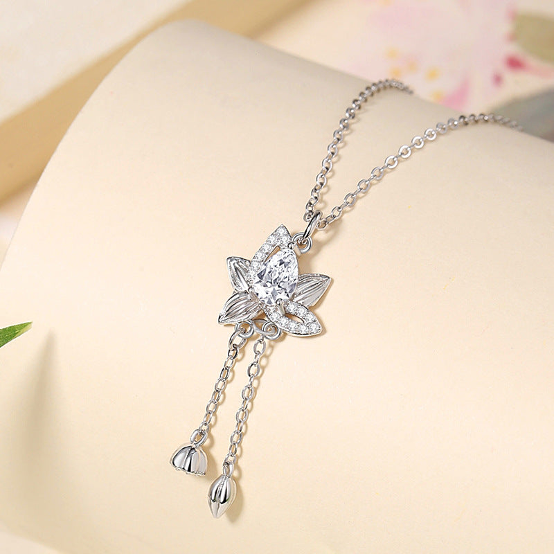 Lotus Sterling Silver Tassel Necklace-Purity in Bloom