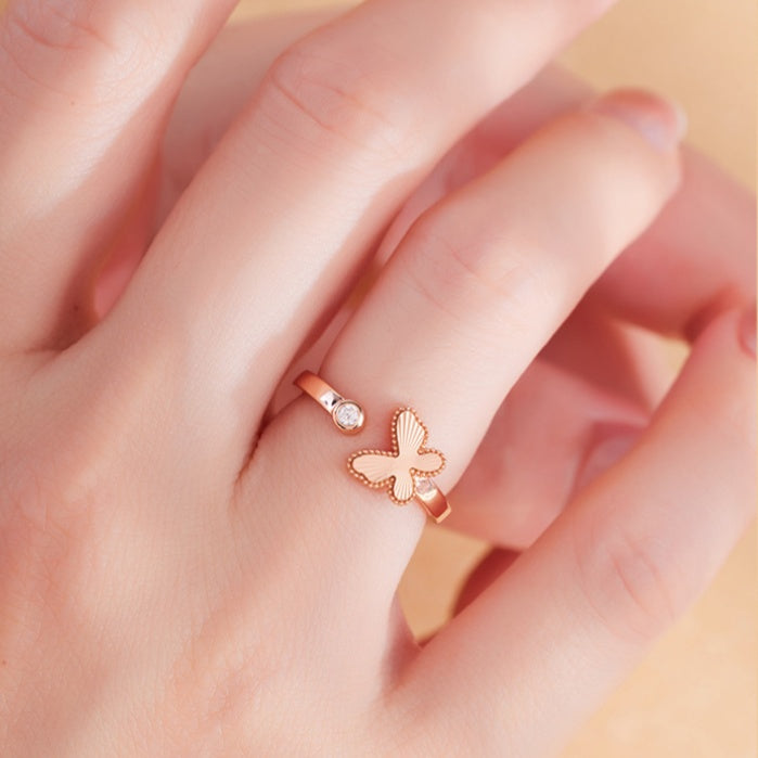 S925 Silver Textured Butterfly Ring-Quiet Renewal