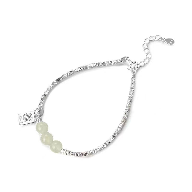 Fu Jade Beads Silver Bracelet-Prosperity