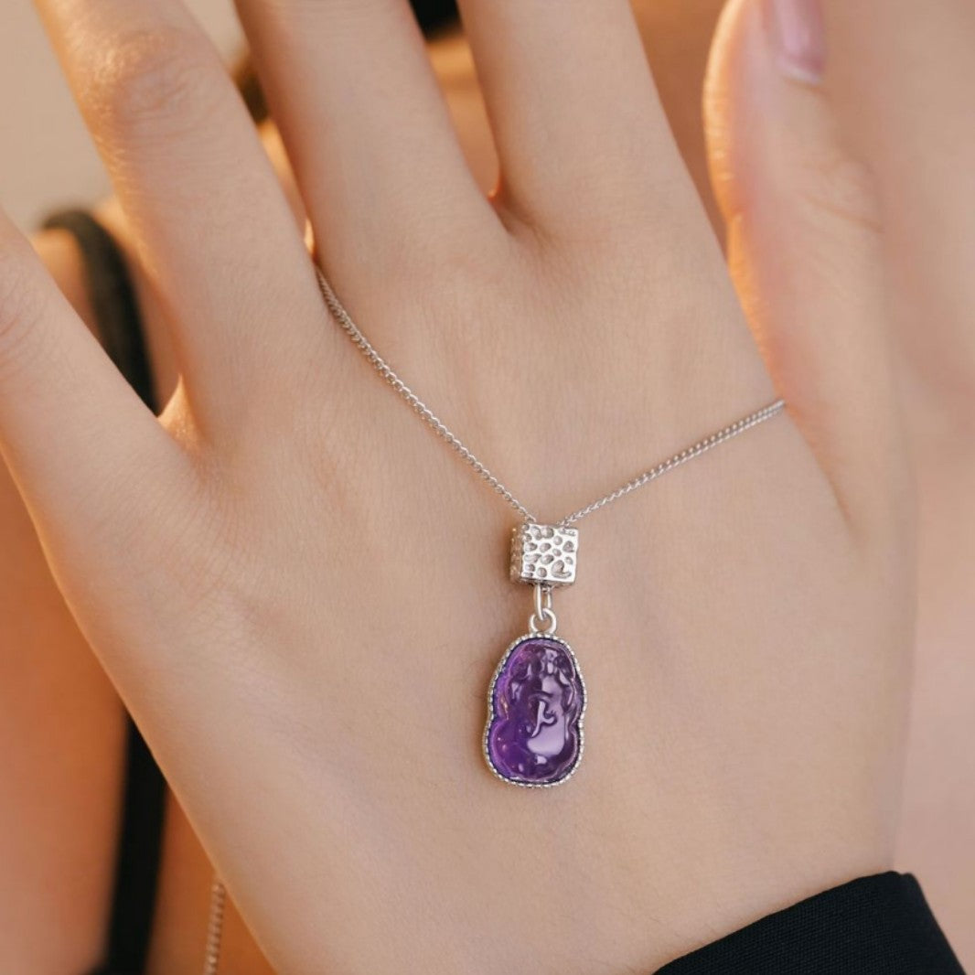 Carved in Violet-Pixiu Amethyst Necklace