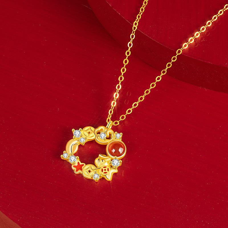 Horse and Coin Red Agate Necklace-Prosperity on Its Way