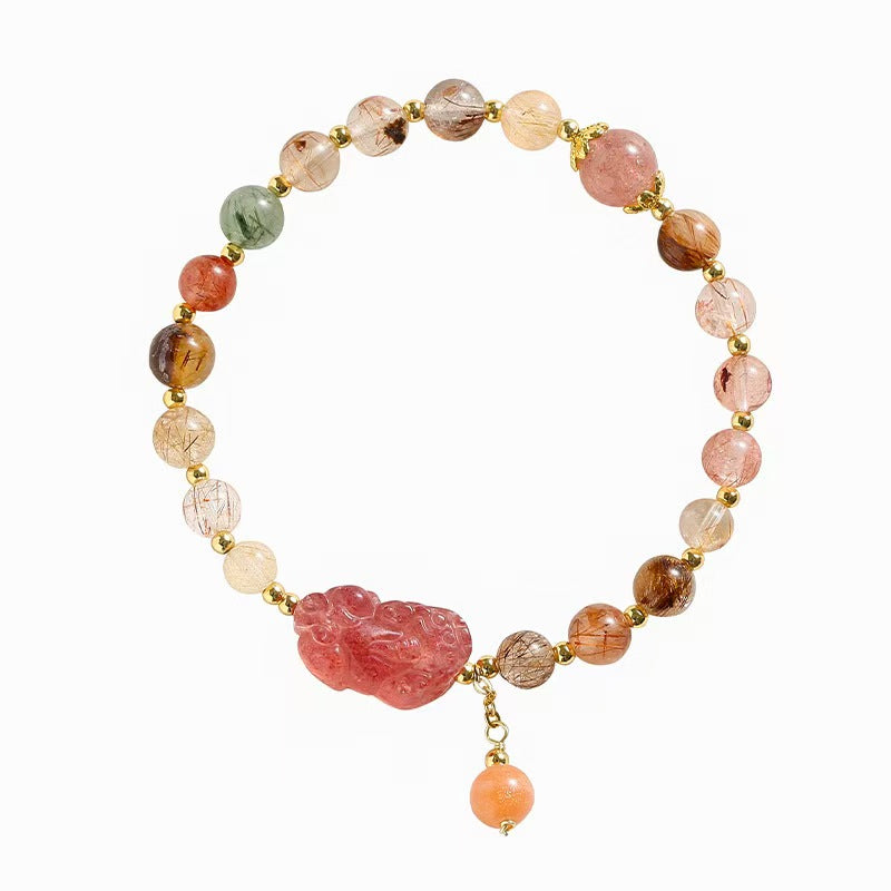 Strawberry Quartz Pixiu Rutilated Quartz Bracelet -Attract Luck