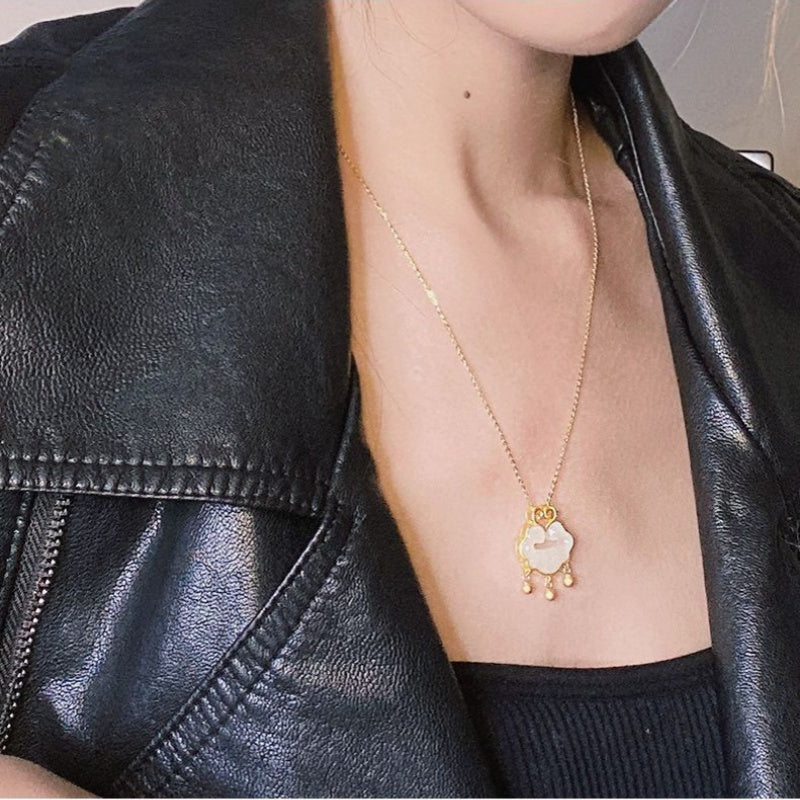 Fengshui Fortune Lock Jade Pendant Necklace