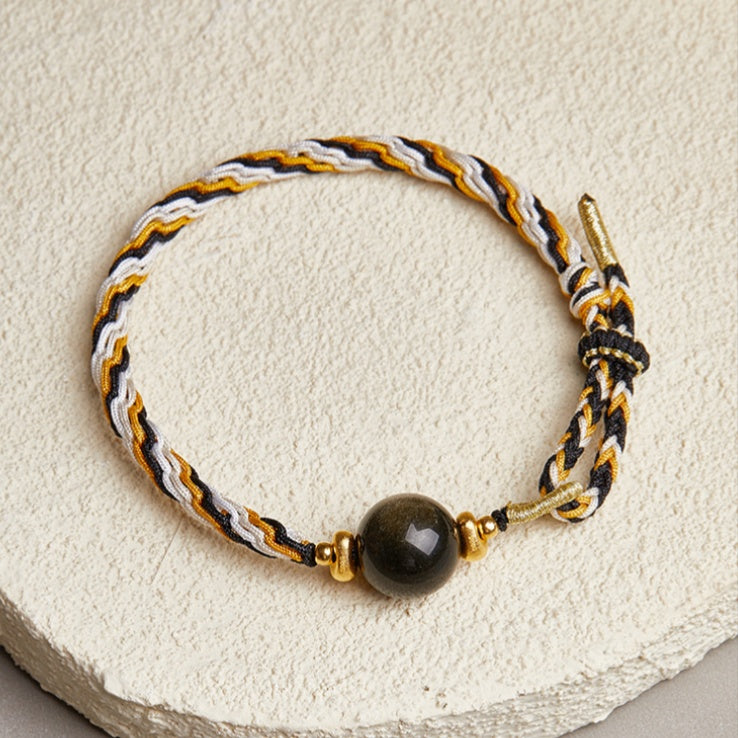Gold Sheen Obsidian Braided Cord Bracelet-Peace and Vitality