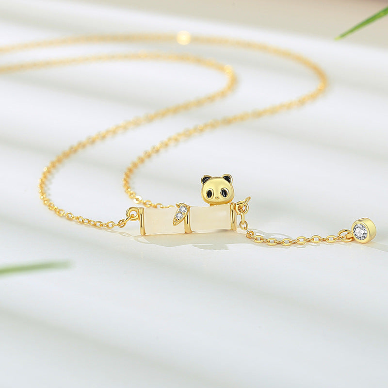 Panda Bamboo Nephrite Jade Necklace-Rising Step by Step