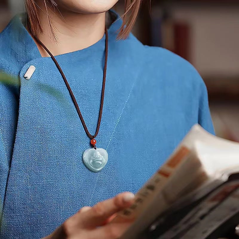 Laughing Buddha White Jade Pendant-Wisdom and Enlightenment