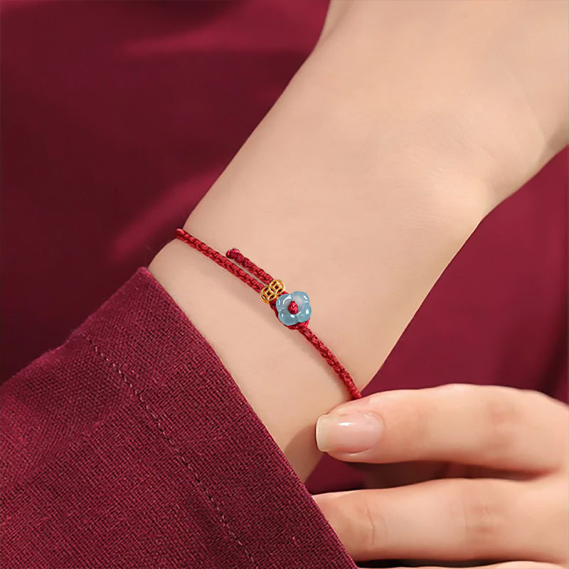 Peaceful Seasons Four-Petal Jade Red String Bracelet-Hand-Woven