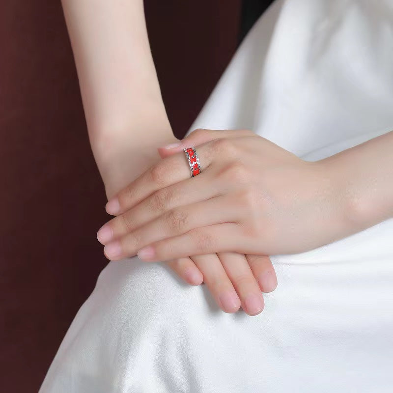 Six True Words Cinnabar Sivler Rings-Compassion