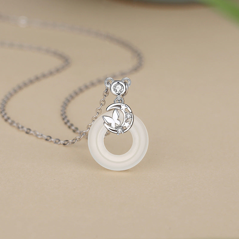 Butterfly Peace Disc Chalcedony Necklace-Lifelong Peace and Joy