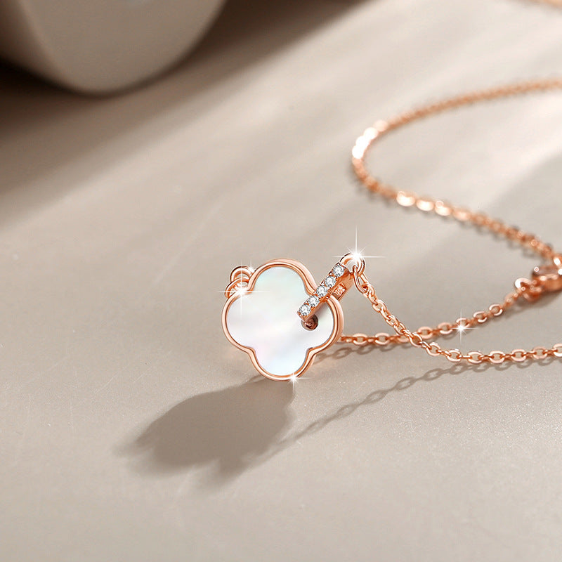 Four Leaf Clover Mother of Pearl Necklace-A Lucky Encounter