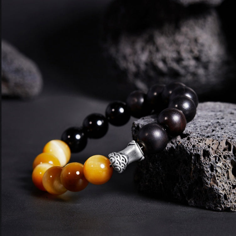 Steadfast Mountains and Seas-Obsidian Tiger's Eye and Ebony Beaded Bracelet