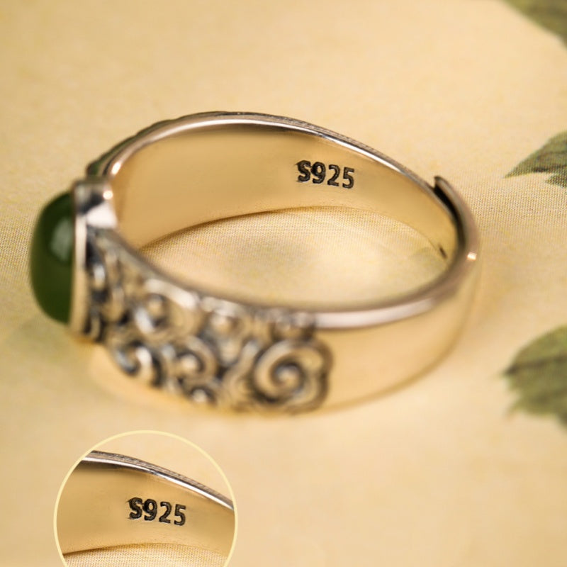 Auspicious Cloud Nephrite Jade 925 Sterling Silver Ring-Gentle Grace