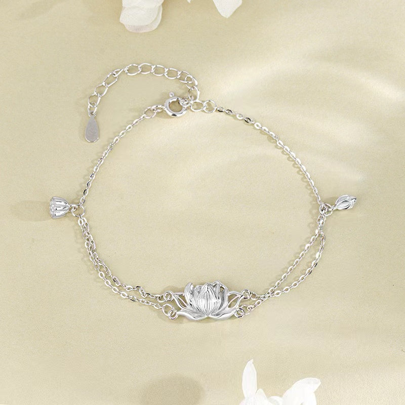 Lotus Flower Silver Bracelet-Enlightenment