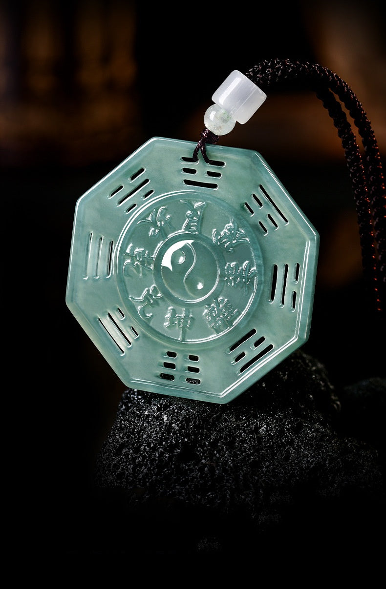 Tai Chi Bagua Hollow Carved Jade Pendant Balance & Protection Necklace
