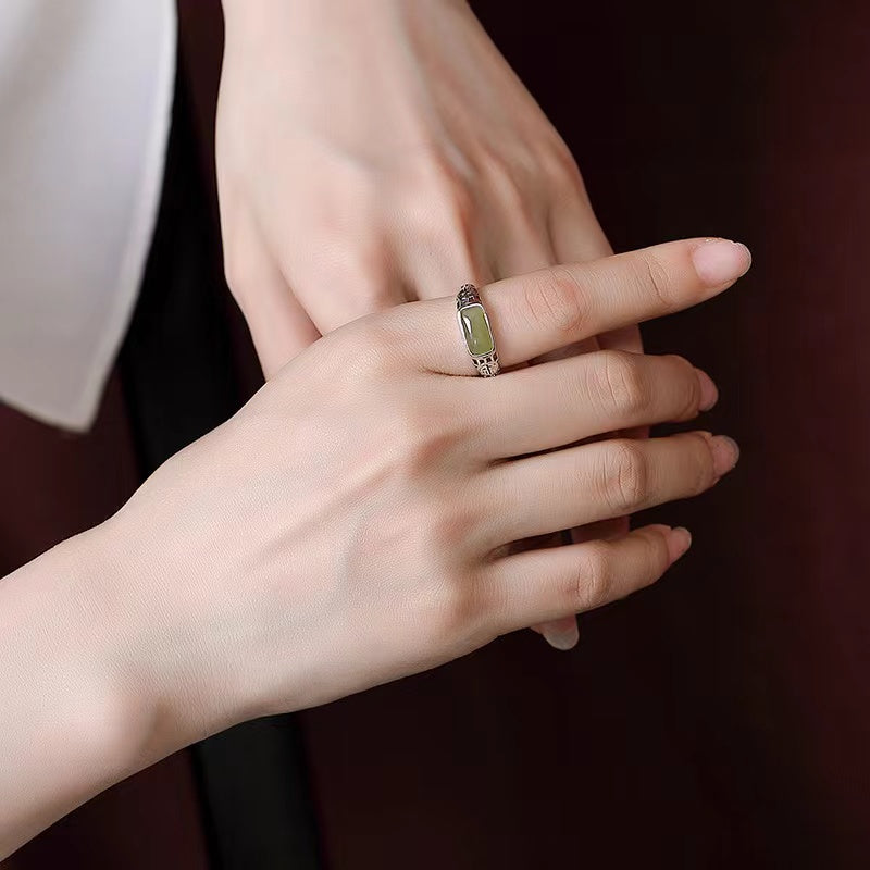 Fu Jade Silver Ring-Prosperity