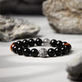 Intertwined Hearts-Fine Silver & Obsidian Bead Bracelet