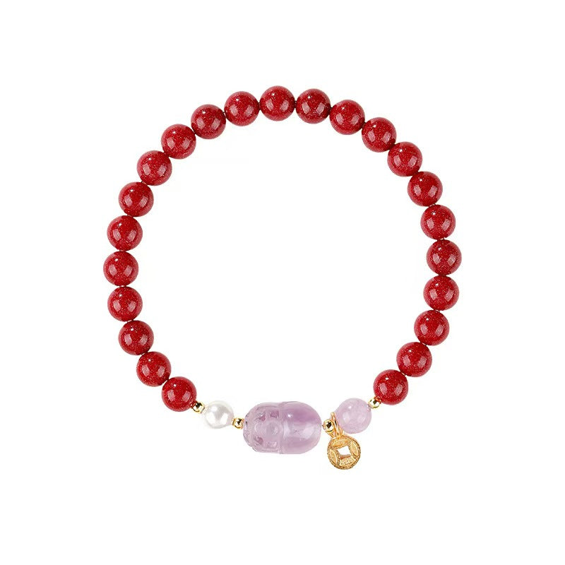 Imperial Amethyst Pixiu & High-Purity Cinnabar Wealth Bracelet