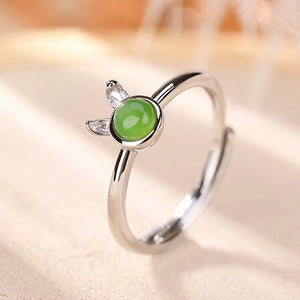 Rabbit Jade Silver Ring-Attract Luck