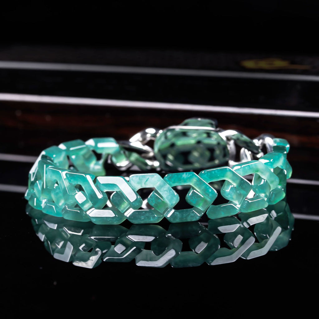 Handgeschnitztes Jadeit-Kubanische-Glieder-Armband – Pfad des Wächters