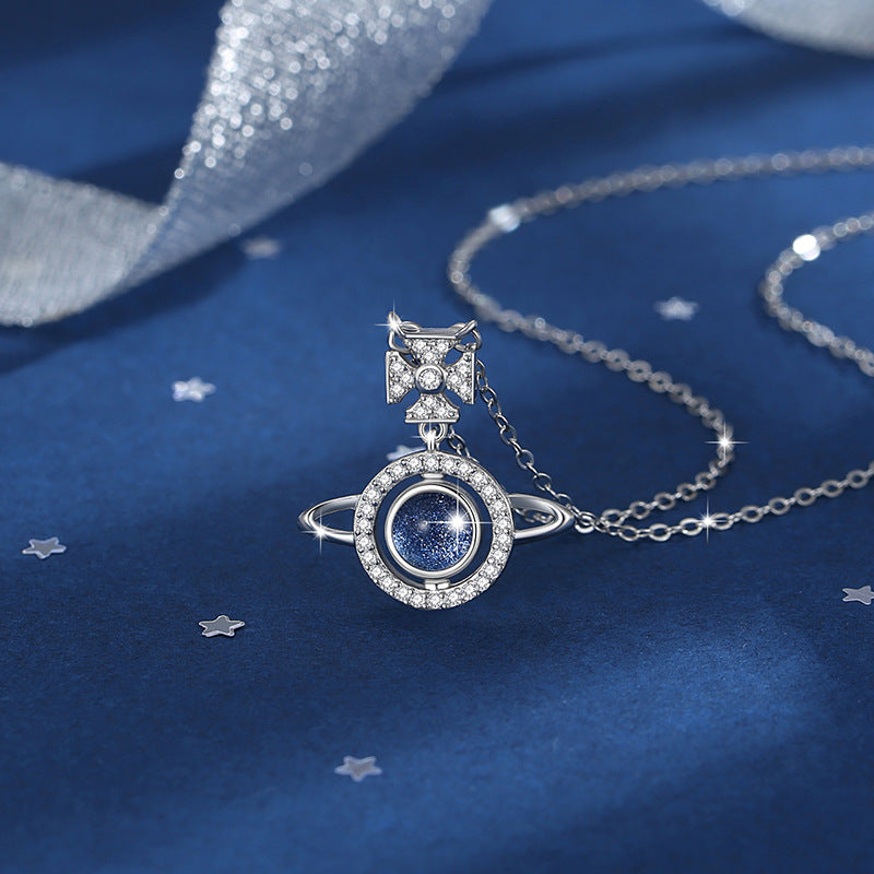 Love Across the Distance-Saturn and Cross Sterling Silver Necklace