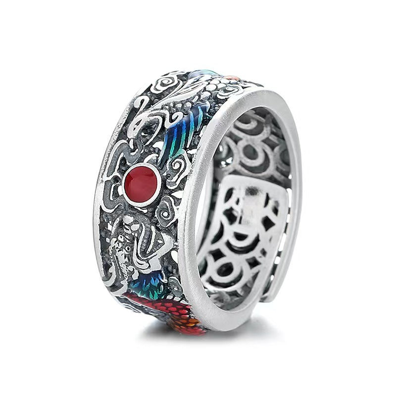 PAMTIER Men's Dragon Ring - Stainless Steel Vintage Style Ring With Multicolor Gemstone - View #12