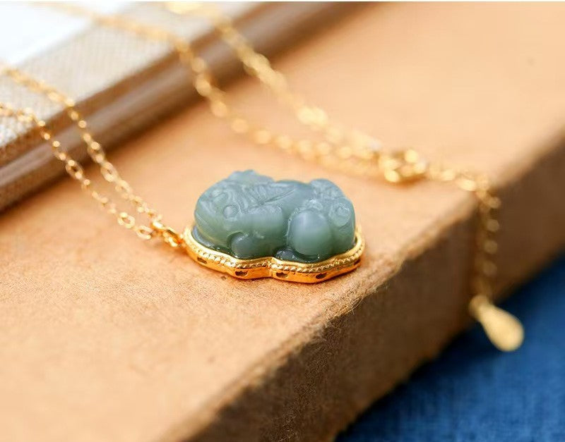 Hetian Jade Pixiu Nephrite Necklace-Attract Wealth